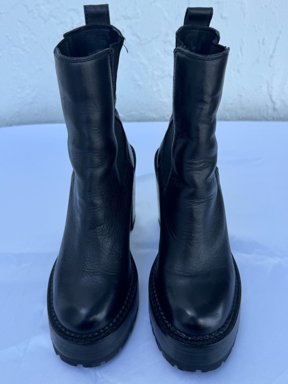 Black Leather Platform Chelsea Boots - Women's
